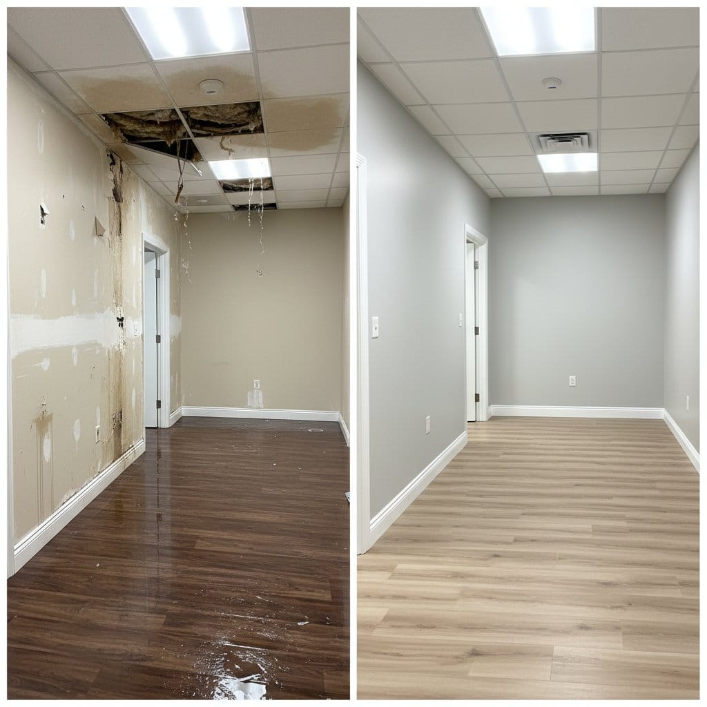 Haworth Water Damage Restoration commercial office space restoration before and after in Haworth