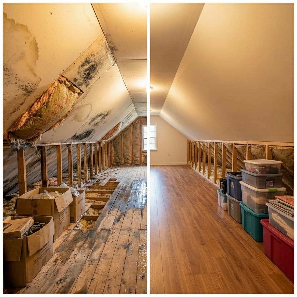 Haworth Water Damage Restoration attic space restoration before and after in Haworth